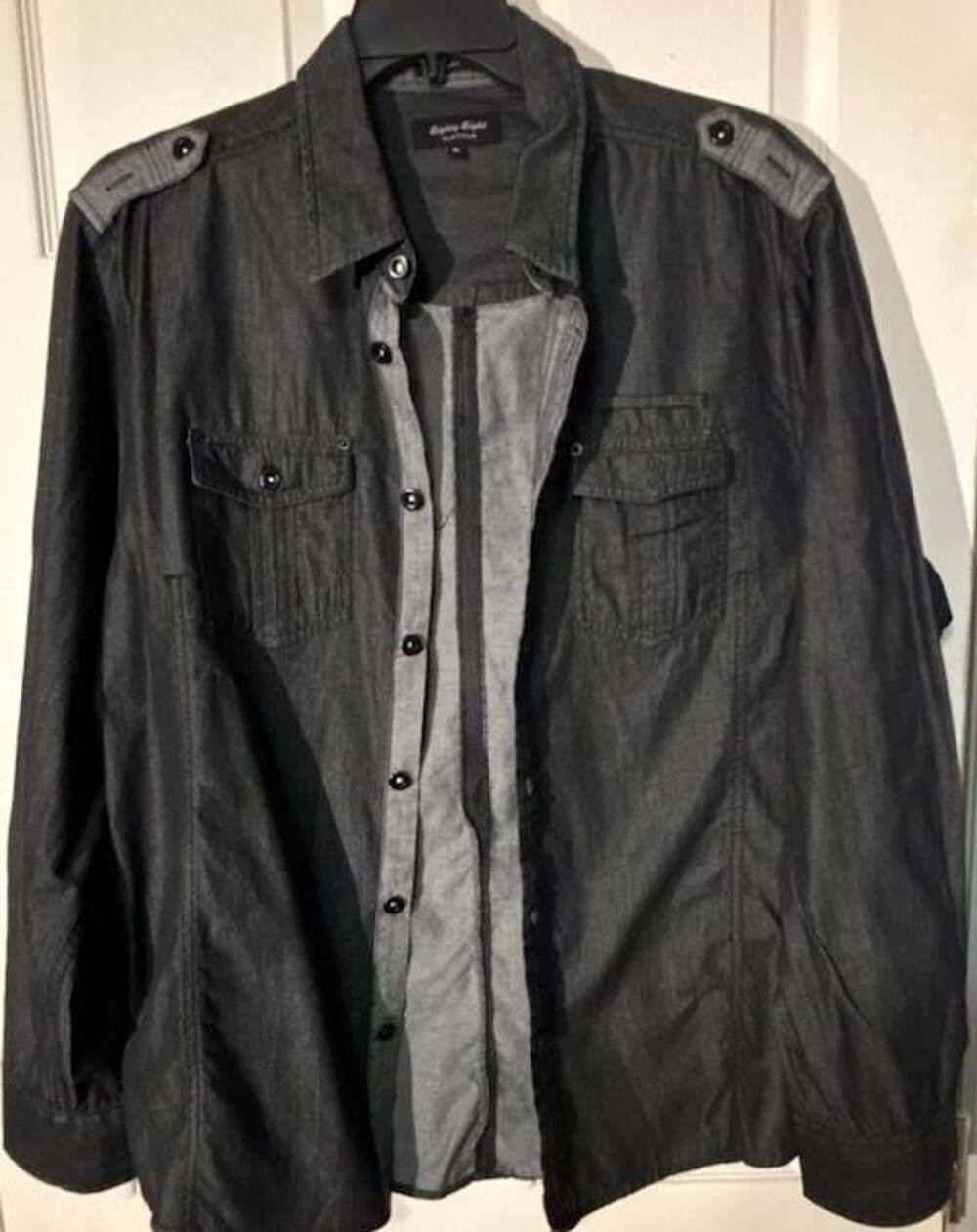 Eighty Eight Platinum Button Down Shirt Size XL Black Cotton Long Sleeve